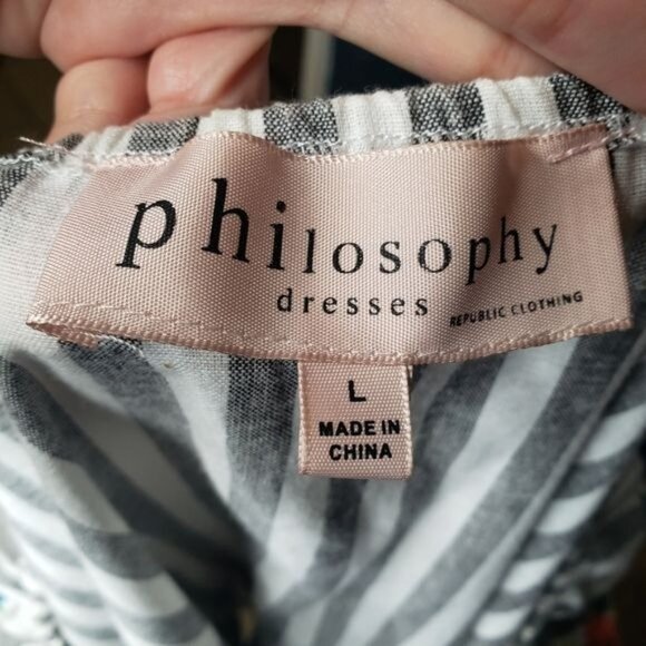 Philosophy Embroidered Striped Fringe Trim Ballon Sleeve Shift Dress Size L - Picture 5 of 9